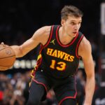 Atlanta Hawks guard Bogdan Bogdanovic plays against New York Knicks